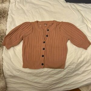Free people pale pink/taupe short sleeve button-down sweater